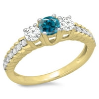 Zbirka dazzlingock 1. Carat 14k Blue & White Diamond Bridal Kamen zaručnički prsten CT, žuto zlato,