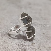 Prirodni labradoritetni prsten, grubi Labra Gemstone prsten, rođenje, dvostruki kamen, srebro, ženski