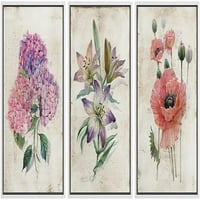 Zidno uramljeno platno Ispis zida Art Set Pastel akvarel Lily Daisy Cvijeće Priroda cvjetne ilustracije