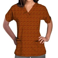 Hesxuno Womens Plus Plus pilinge Ženske kratkih rukava V-izrez Uniformu Jedinstveni džepovi za bluze