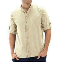 Muški gumb dolje pamučne posteljine T-košulje postolje džepovi navratnik na vrhu pune kratkih rukava