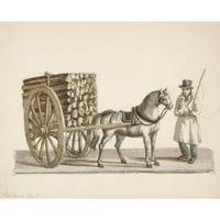 Nicolino Calyo crni moderni uokvireni muzej umjetnički print pod nazivom - drvena kolica