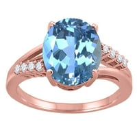 Mauli dragulji za žene 3. Carat ovalni oblikovani plavi topaz i dijamantni prsten 4-prong 10k ruže zlato