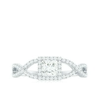Princeza rez Moissite Solitaire zaručni prsten sa halo, 14k bijelo zlato, US 4.00