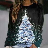 Pnellth božićno drvce Ispiši patchwork pulover dugih rukava O-izrez Stretchy Xmas bluza gornja odjeća