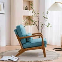 KTAXON Sredinom stoljeća Moderna akcentna stolica, lanena tkanina za fotelja sa čvrstim drvenim okvirom Teal