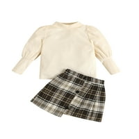 Little Kids Toddler Baby Girl Modne odjeće Pletena majica TOWS Plaid Mini suknja Set Spring Jesen Zimska