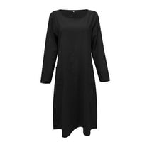 Haljina haljina ženska pamučna posteljina labava casual duga haljina čvrsta boja crna l