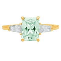 2. CT Sjajni smaragdni rez simulirani zeleni dijamant 14k žuto zlato tromjesečni prsten sz 8.5
