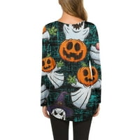 Dukseri za Halloween za žene Ženski dugi rukav Halloween dugmad za print pulover Top bluza Tamno siva xxxl