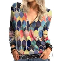 Ženska moda V-izrez Print dugih rukava Ležerna labava bluza vrhova Trendy Fall odjeća košulja bluza