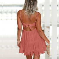 Ljetne haljine za žene V-izrez Seksi čipka mini a-line za odmor bez rukava ružičasta m