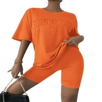Ženska casual pisma okrugla vrata narančasta narančasto-duljina dvodijelna odjeća XL