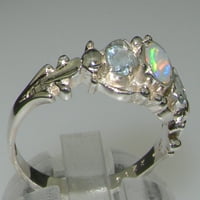 Britanci izrađeni sterling srebrni prirodni prsten i aquamarine ženski trilogijski prsten - veličine