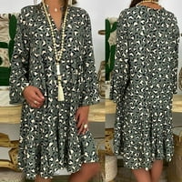 Ljetna haljina za žene Ženske dame plus veličine labavog tiska dugih rukava V-ovratnik mini haljina