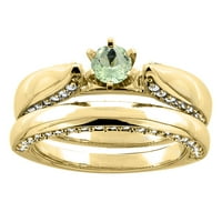 10k žuto zlato prirodni zeleni ametist dvodijelni mladenkin prsten set dijamantski akcenti okrugli,