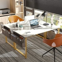Računarski stol, čvrst kućni uredski stol, radni sto sa spremištem i kukom za slušalice, bijeli mramor