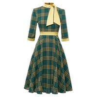 Haljine za juniore jesen i zimska karirana turtleneck zelena sedam četvrtina rukavske dame haljina s