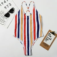 Njoeus Plus Size kupaći kostim za žene Skupštine visokog struka za žene Jednodijelni ispisani prugasti