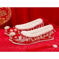 Woobling ženske stane vezene tkanine cipele klina kotača Hanfu cipele vjenčani vintage ravni topli šiljasti