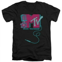 Treevco MTV145-AV-MTV i mikrofon logo Kratki rukav V-izrez 30-majica, crna - 2x