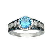 Okrugli oblik Švicarski plavi Topaz Silver Solitaire Accents Ženski prsten