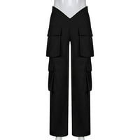HHEI_K Modne žene Čvrsto boje Multi džepni kombinezon dizajn Sense Sense Cuiste casual pantalone Tergo hlače Žene