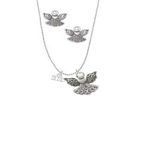 DELIGHT nakit silvertone mini godišnje srebrni ton čuvar anđeo šarm ogrlica i naušnice