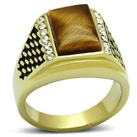 Luxe nakit dizajnira zlatni jonski muški prsten od nehrđajućeg čelika sa sintetičkim Topaz Tiger Eyeom
