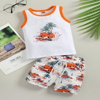 Toddler Boys Ljetna plaža odijela bez rukava palmi za palmen + džepovi za crtanje kratki set odjeće