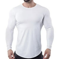 Simplmasygeni Muški dugi rukavi za čišćenje ljetnih košulja Muška majica Čvrsta boja okrugla vrata Fitness