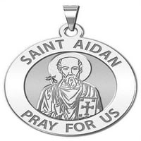 Vjerska medalja Saint Aidana veličine nikla -Solida 14k bijelo zlato