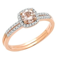 Kolekcija Dazzlingock 10k Round Morgatite & Diamond Bridal Halo Angažman prsten, zlato ruža, veličina