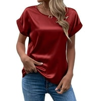 Ženska majica ljetni elegantni čvrsti okrugli vrat valjani kratki rukav satenske svilene bluze