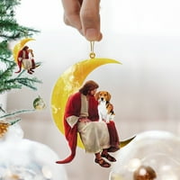 Božićni kućni privjesak Dekoracija Poklon pas i Isus sjede na mjesecu viseći ukras, ukras za božićne