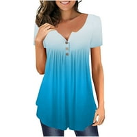 Shpwfbe Bluze za žene Ljetne vrhove Žene plus veličine Gradijent tiskani V izrez kratkih rukava T majice