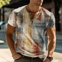 Muška majica Ljeto tiskana majica na otvorenom retro gumb labav kratki rukav vrh Khaki l