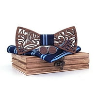 Yubnlvae priručnik za kravate Drvena luka za kravate Set muške bowtie Wood šuplje izrezbarene i kutije