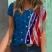 Jsaierl ženske majice 4. srpnja Patriotska američka zastava tiskane majice Ljeto Loose Fit V izrez T-majice