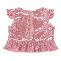 ZDHOOR Kids Girls kratki lepršavi rukavi Majica Sparkly Tops patentna stražnju sjajnu majicu Pink 16