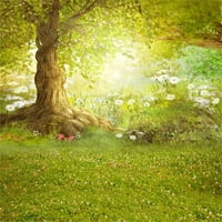 GreendeCor Pokloni 5x7FT Pozadina čarobne čudesne šumske teme Veliki zeleni drveće i cvjećara scena
