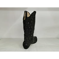 Ženska udobnost Pull na cipelama Jahanje Casual Western Cowgirl Boots Block Heels visoki čizme crni