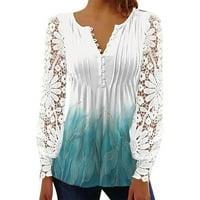 Caveitl ženska majica, ženski ljetni okrugli vrat tiskani casual Hallow out s dugim rukavima bluza za