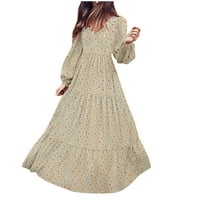 Haljine za čišćenje za žene Ljeto V-izrez Veliki privjesak s dugim rukavima Cvjetni suknje haljina Beige