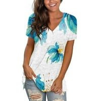 Qcmgmg ženska plus veličina cvjetna klasična fit tunika majica s kratkim rukavima V izrez XL