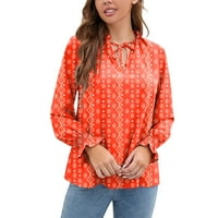 Bluze za ženska modna V izrez pulover tiskanog listove dugih rukava šifon košulja s dugim rukavima