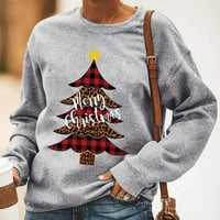Vrhovi dugih rukava za žene Ležerne prilike za jesen Božićno drvce Štampano pulover O-izrez za bluzu