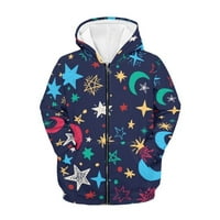 Šalorni zvjezdani mjesec patentni hoodie veličine 14-godina elastični zipper hoodie jakna Novelty Comfy