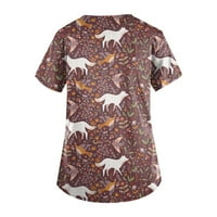 Tking modne žene plus siserice TOP V-izrez kratki rukav životinjski print džepovi za radnu bluzu za