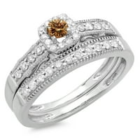 DazzlingRock kolekcija 0. Carat 10k bijeli i šampanjački dijamant halo Angažov prsten CT, bijelo zlato,